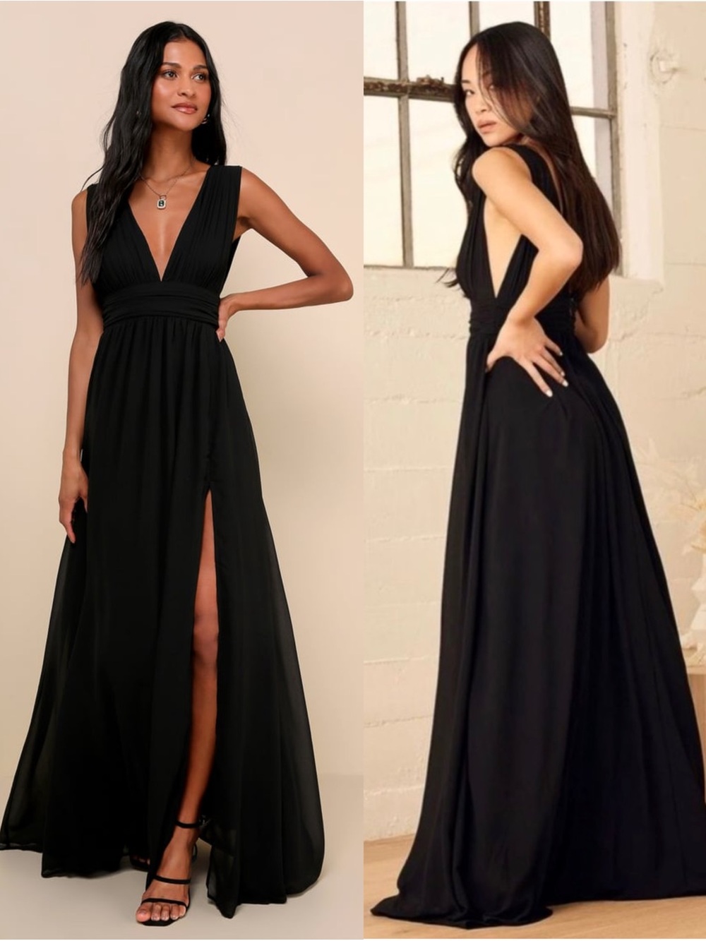 LULUS Chiffon Plunge Neck Princesscore Whimsigoth Wedding Guest Goddess Gown M